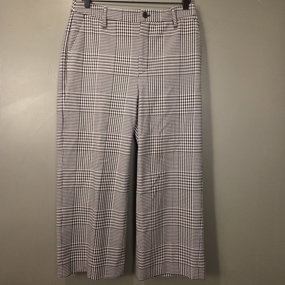 Banana Republic Houndstooth Wide Leg Cropped Pants, Women's Size 8,‎ Black White